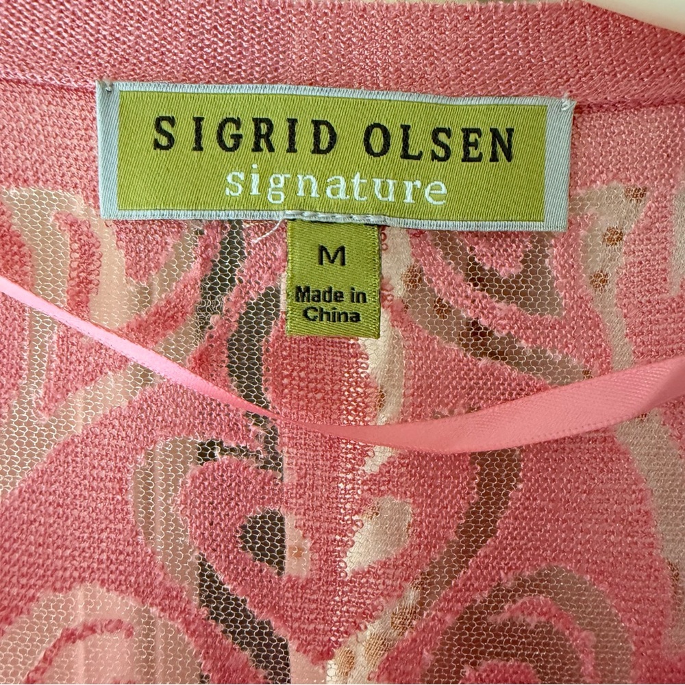Sigrid Olsen Pink Floral Lace Transparent Blouse with Seperate Liner Tank Top - Picture 3 of 14